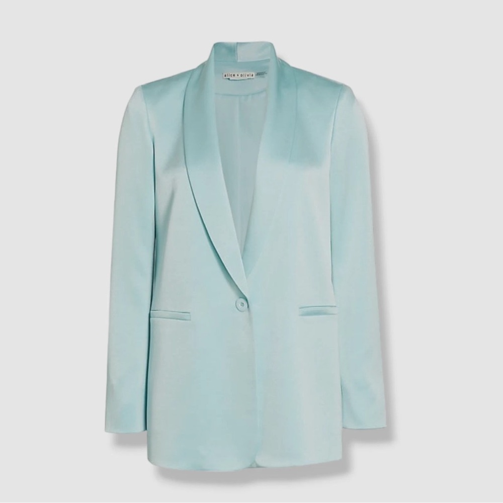 Alice + Olivia Mint Blue Satin Single-Button Blazer